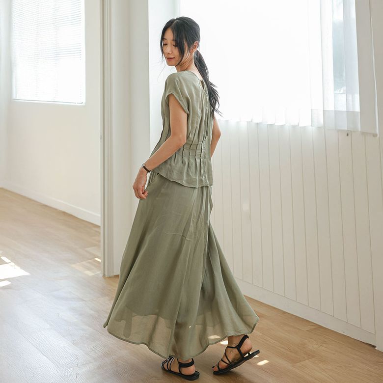 LS_Daily drape blouse and skirt set