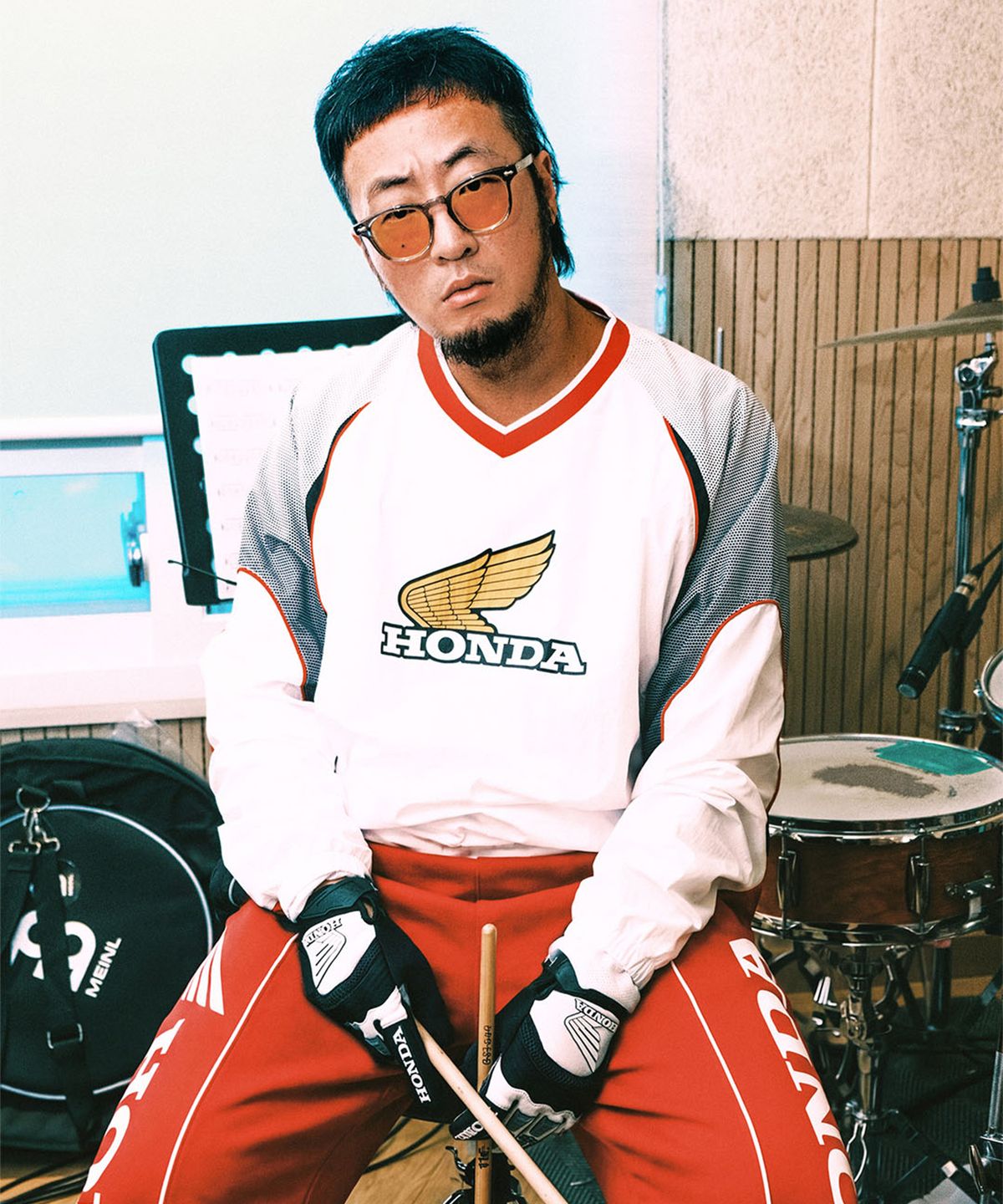 핍스 모터사이클(PHYPS MOTORCYCLE) [김간지 X 핍스 모터사이클] Vintage Logo Speed Track Nylon Long Sleeve White