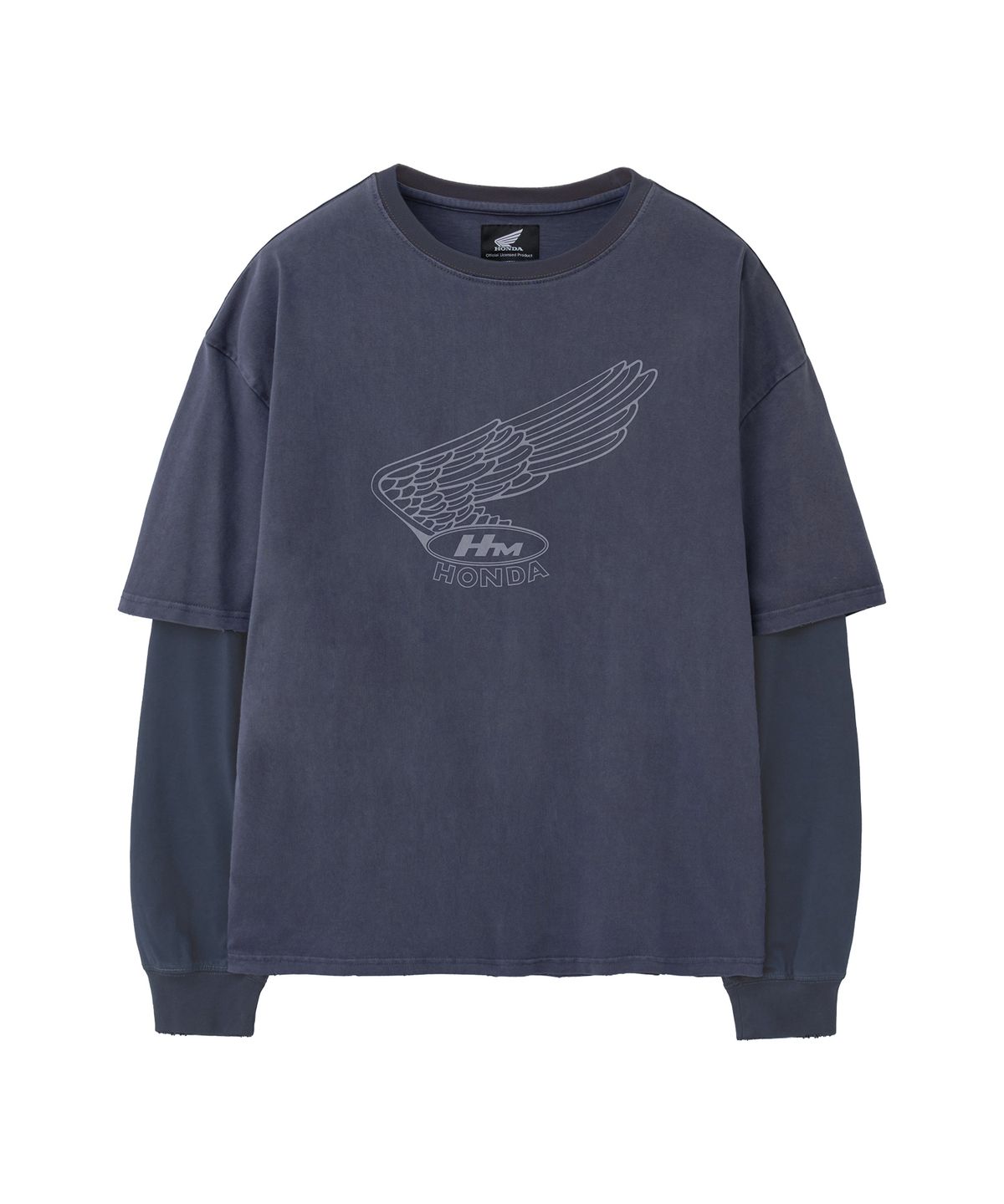 핍스 모터사이클(PHYPS MOTORCYCLE) Pigment Old Logo Layered Long Sleeve Navy