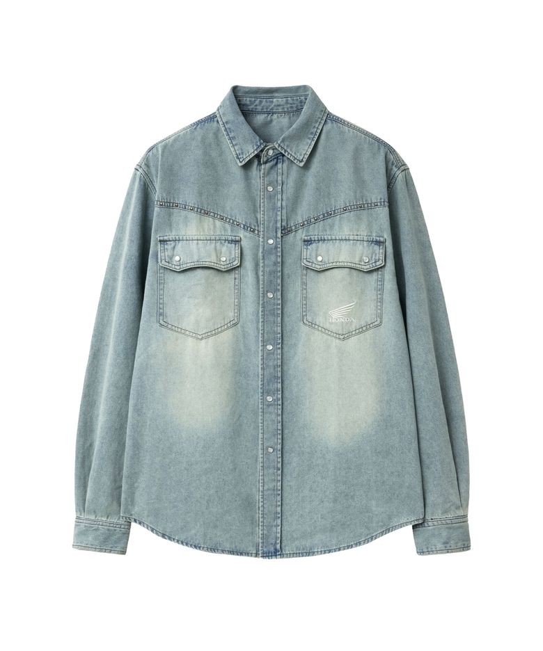 Washed Denim Western Shirt Light Blue