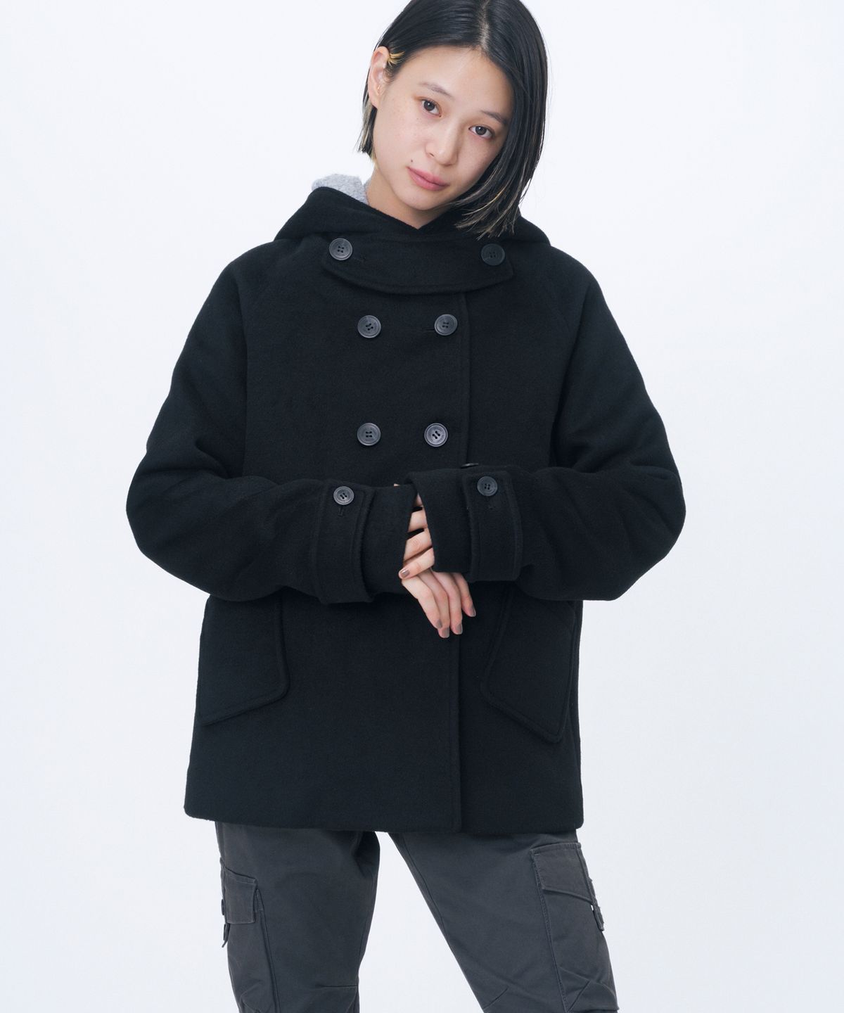 미세키서울(MISEKI SEOUL) Hoodie double button coat BLACK