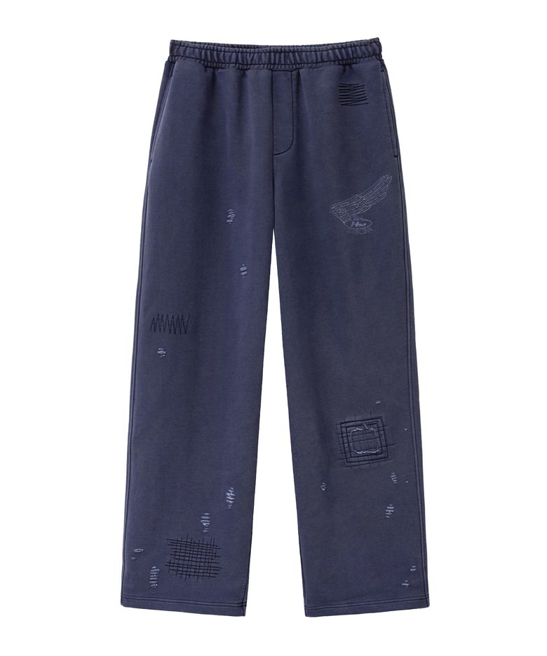 Pigment Damage Patchwork Sweat Pants Navy