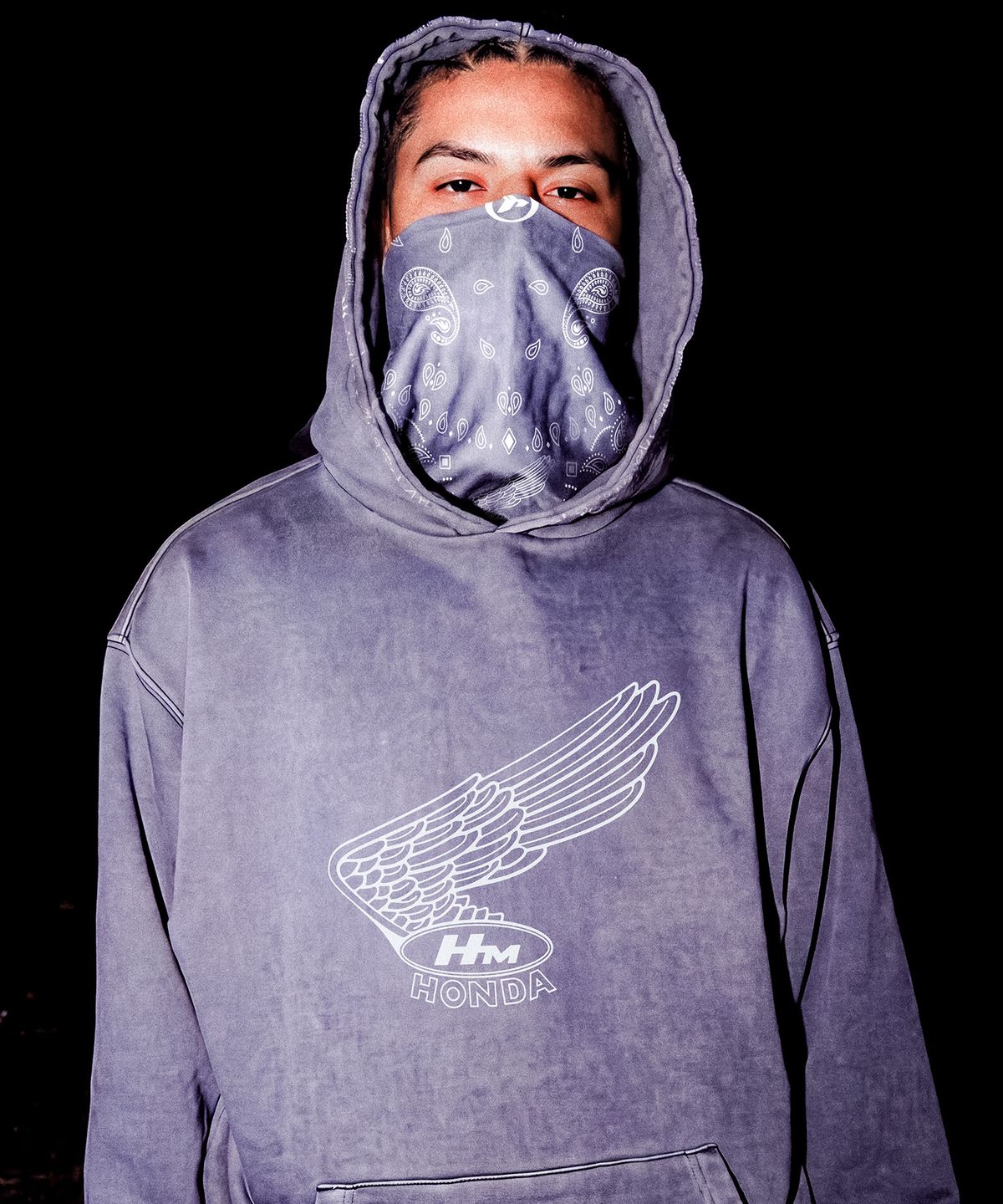 핍스 모터사이클(PHYPS MOTORCYCLE) [김간지 X 핍스 모터사이클] Pigment Old Logo Balaclava Hoodie Navy