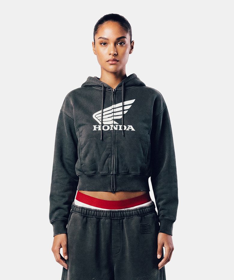 Women Pigment Hoodie Zip Up Charcoal