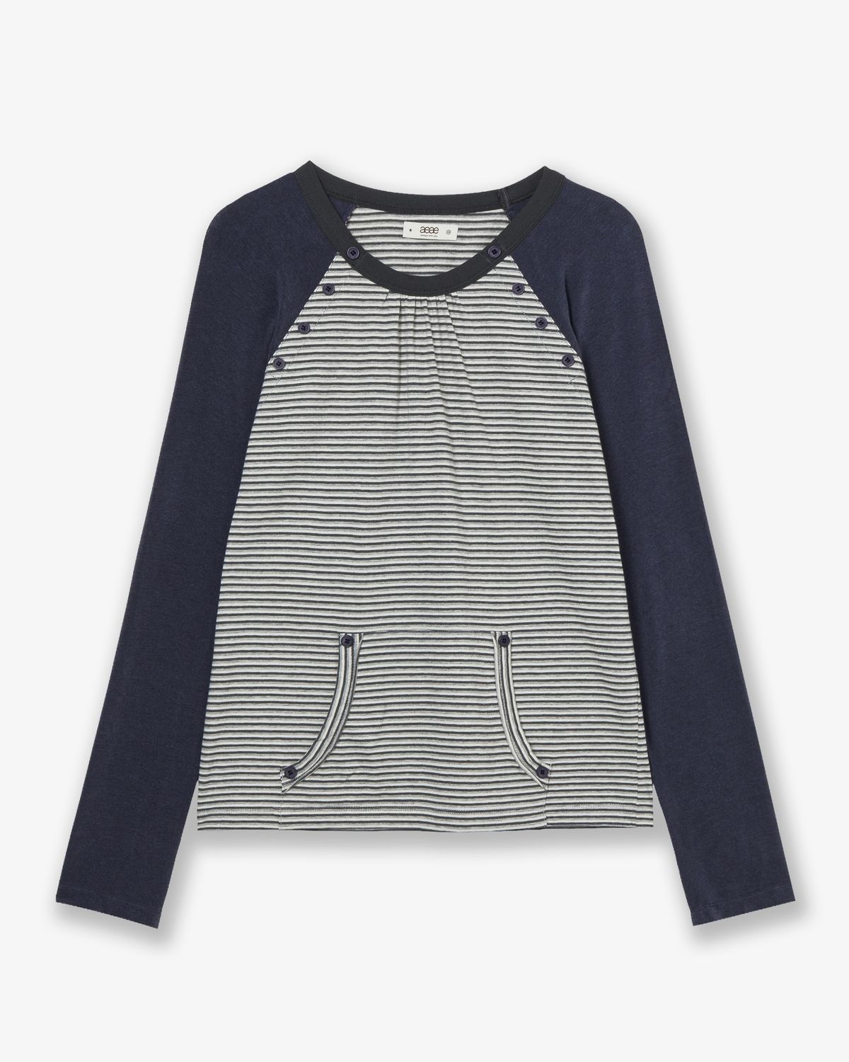 에이이에이이(AEAE) BUTTON SHIRRING POCKET TEE [CHARCOAL]