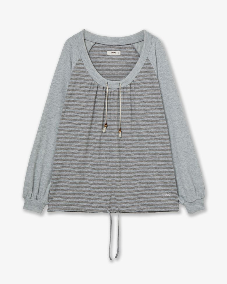 STRIPE DRAWSTRING TOP [GREY]