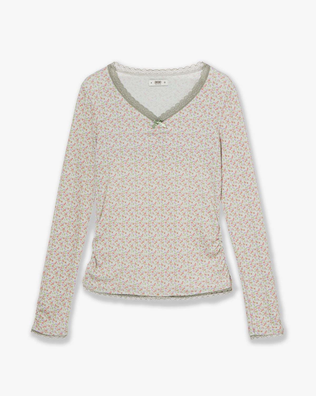 에이이에이이(AEAE) FLOWER V NECK TEE [GREEN]