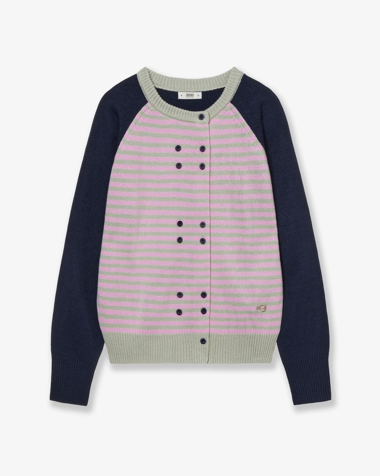STRIPE BLOCK CARDIGAN [NAVY]