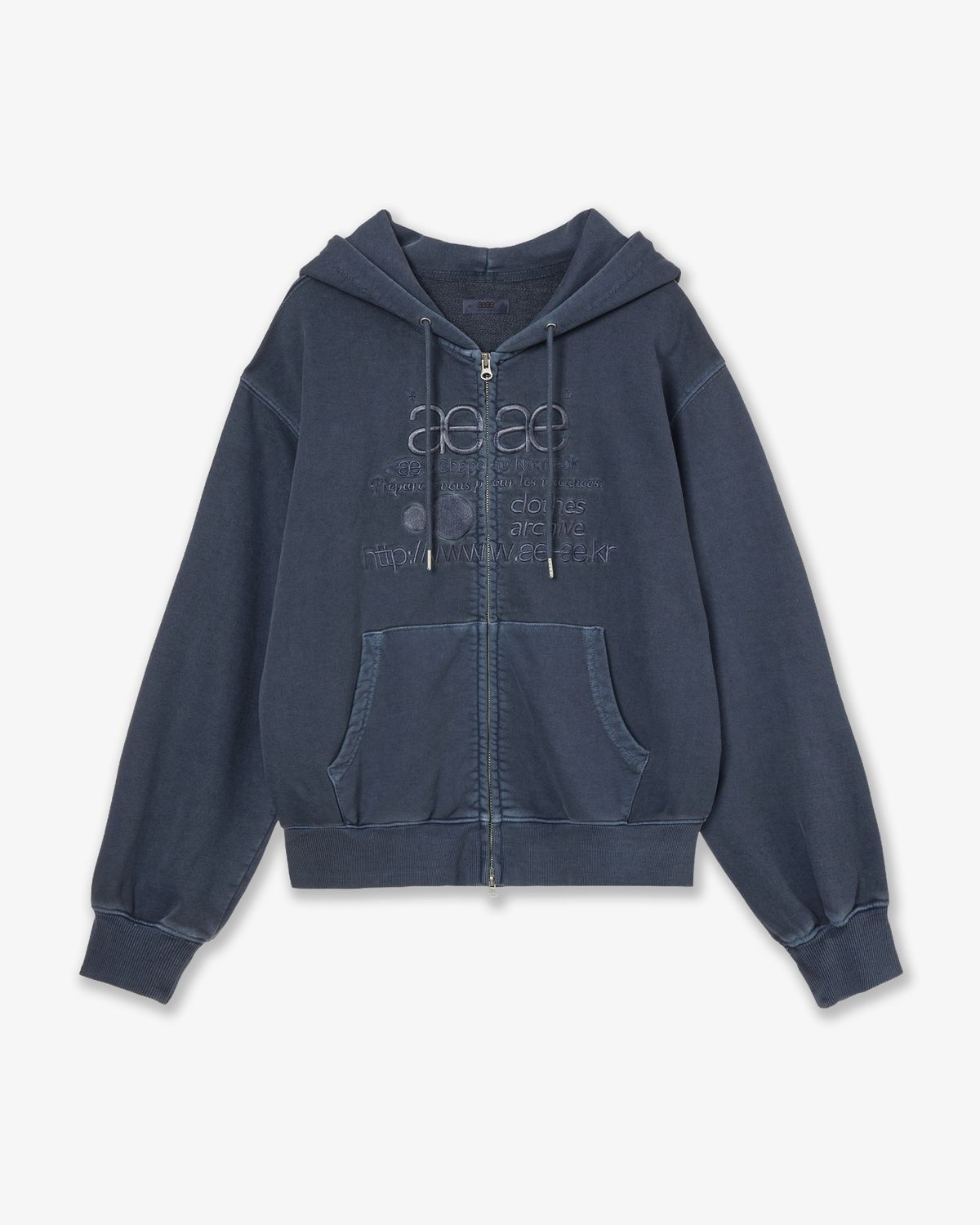 에이이에이이(AEAE) WEB LOGO WASHED HOOD ZIP UP [NAVY]