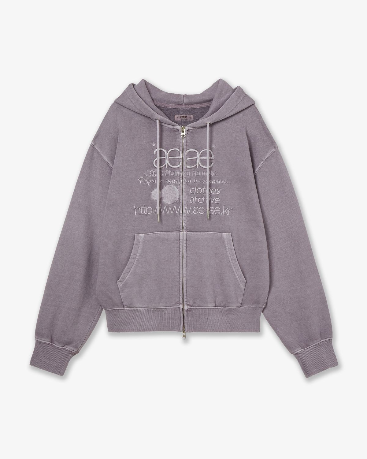 에이이에이이(AEAE) WEB LOGO WASHED HOOD ZIP UP [PURPLE GREY]