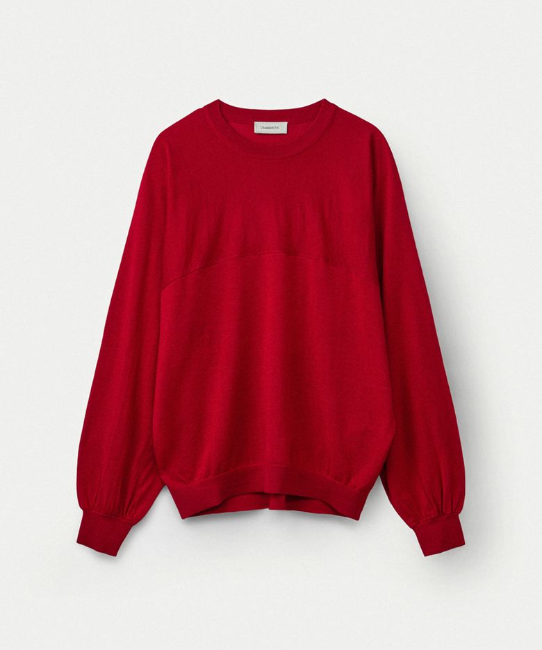 Wool silk cashmere oversized crewneck pullover_Red
