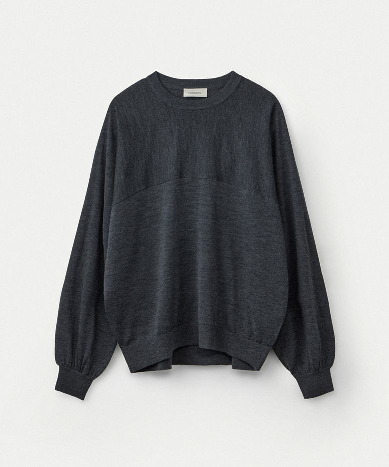 Wool silk cashmere oversized crewneck pullover_Heather grey