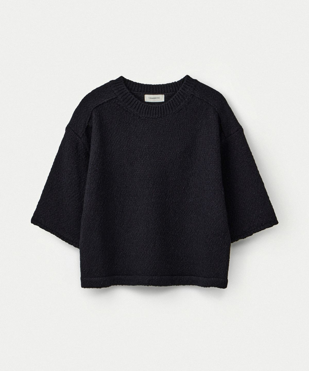 우마뭉(UMARMUNG) Italian wool cotton half sleeve cropped pullover_Black