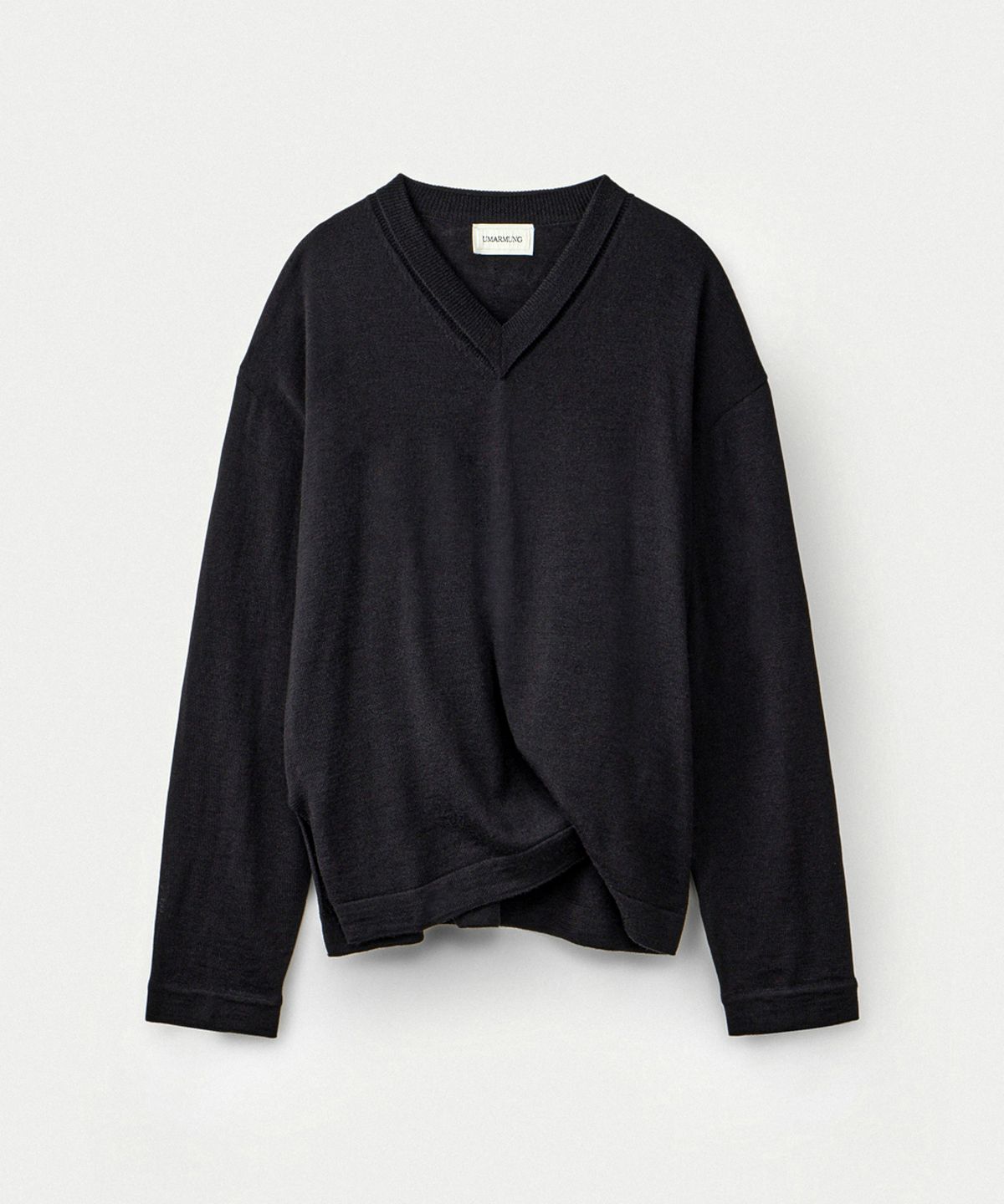우마뭉(UMARMUNG) Merino wool folded v neck pullover_Dark ember