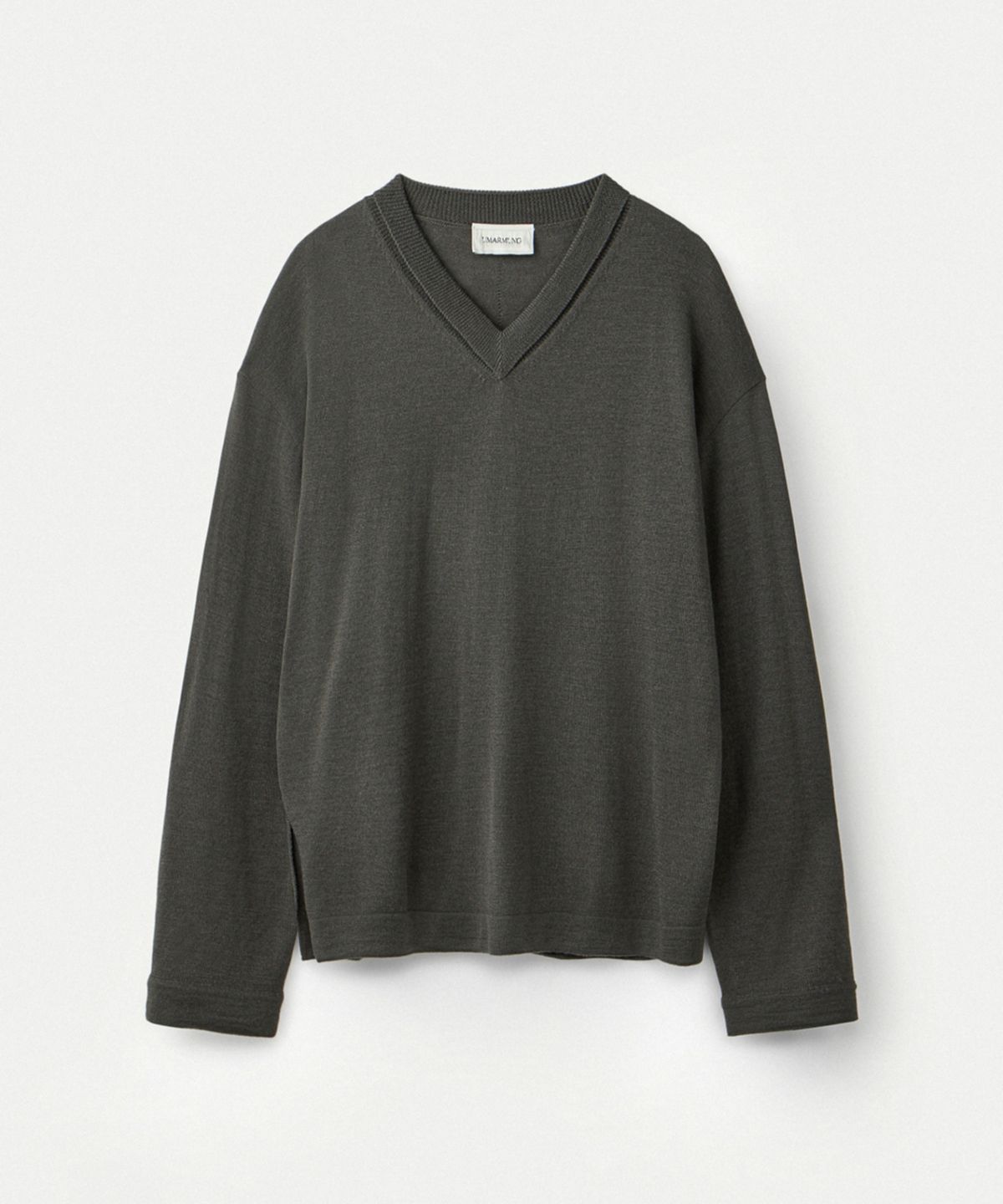 우마뭉(UMARMUNG) Merino wool folded v neck pullover_Dusty olive
