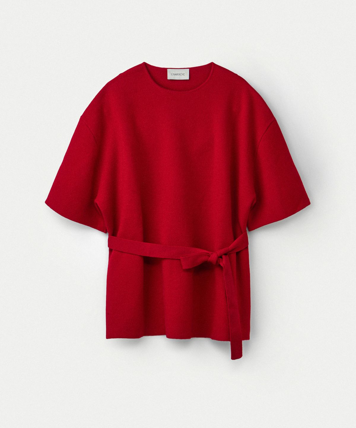 우마뭉(UMARMUNG) Fine merino wool double faced half sleeve pullover_Red
