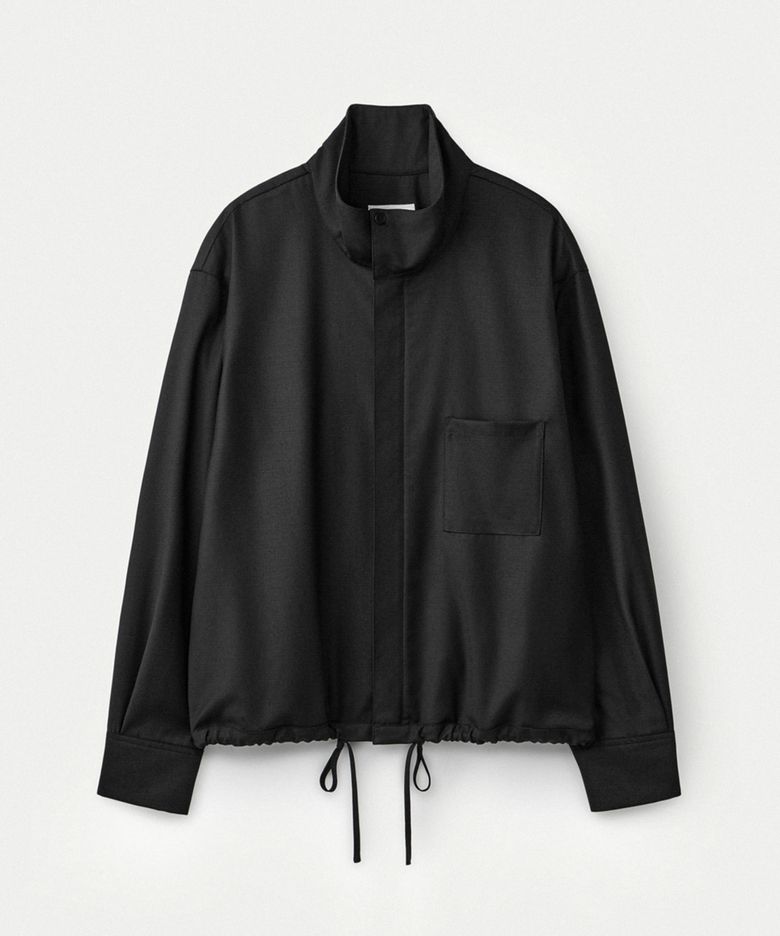 Worsted wool high-neck zip-up jacket_Black