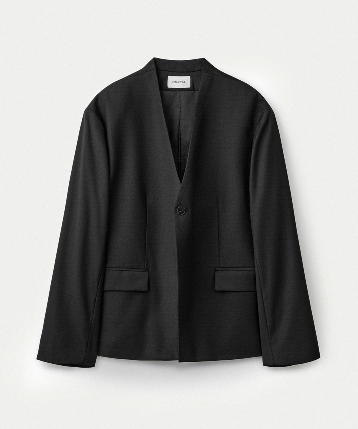 우마뭉(UMARMUNG) Worsted wool zip-back collarless jacket_Black