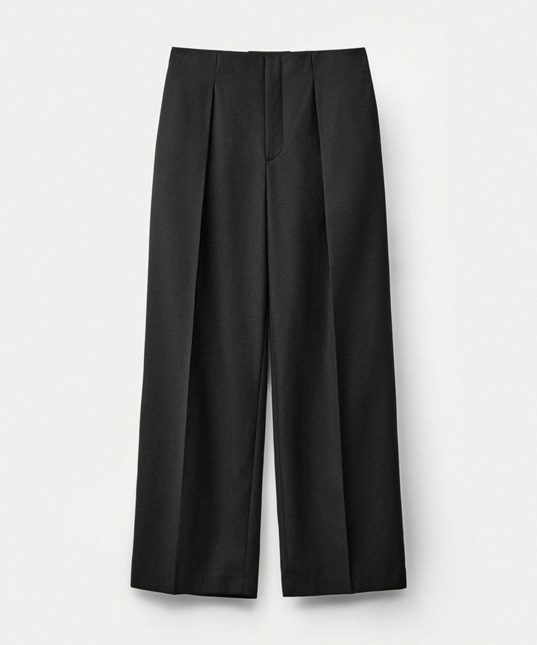 Worsted wool tucked pants_Black