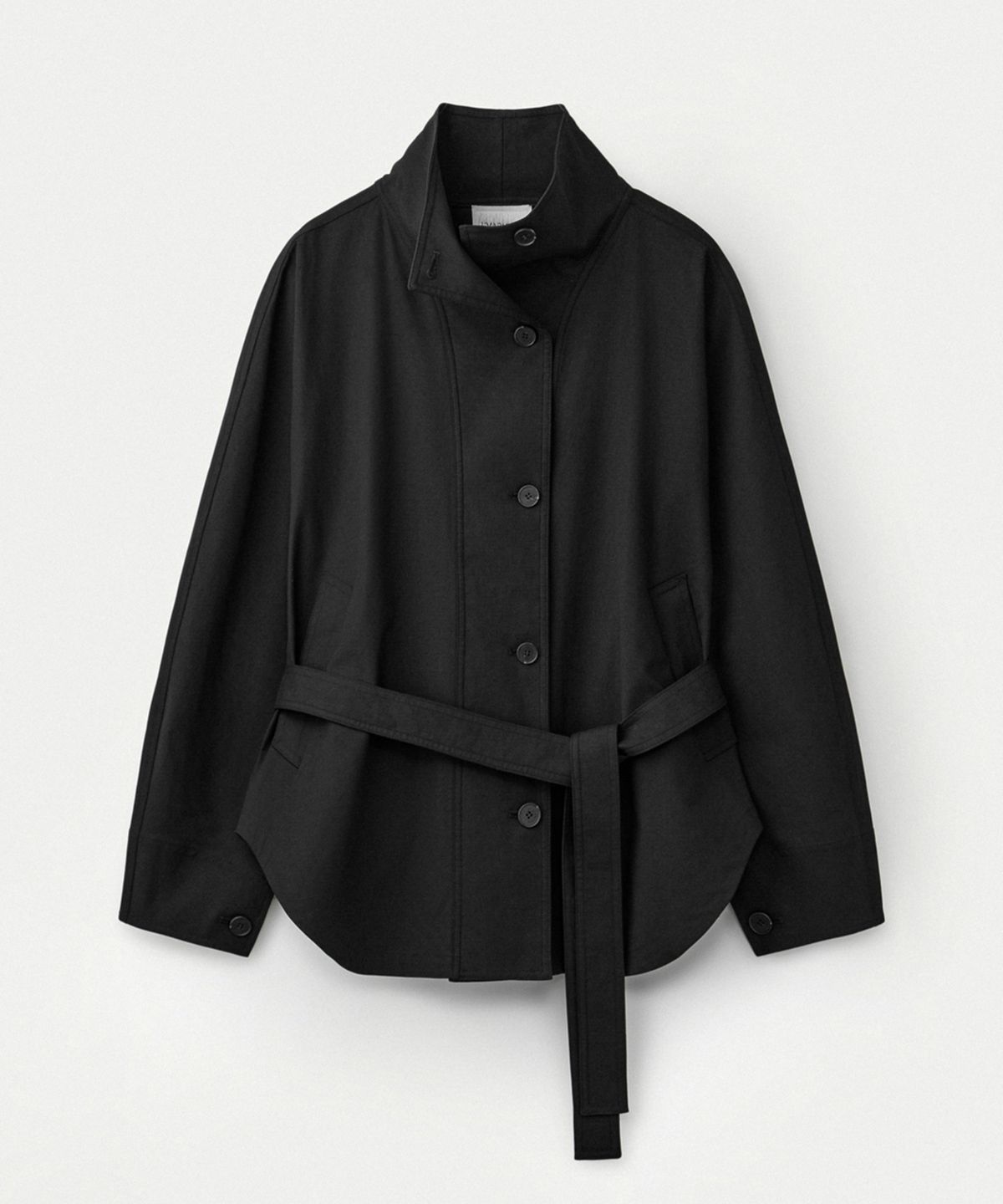 우마뭉(UMARMUNG) Dolman Sleeve high neck belted jacket_Black