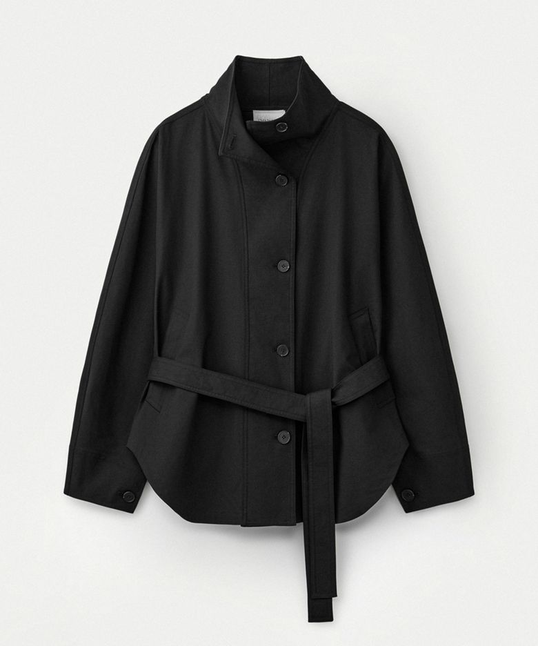 Dolman Sleeve high neck belted jacket_Black
