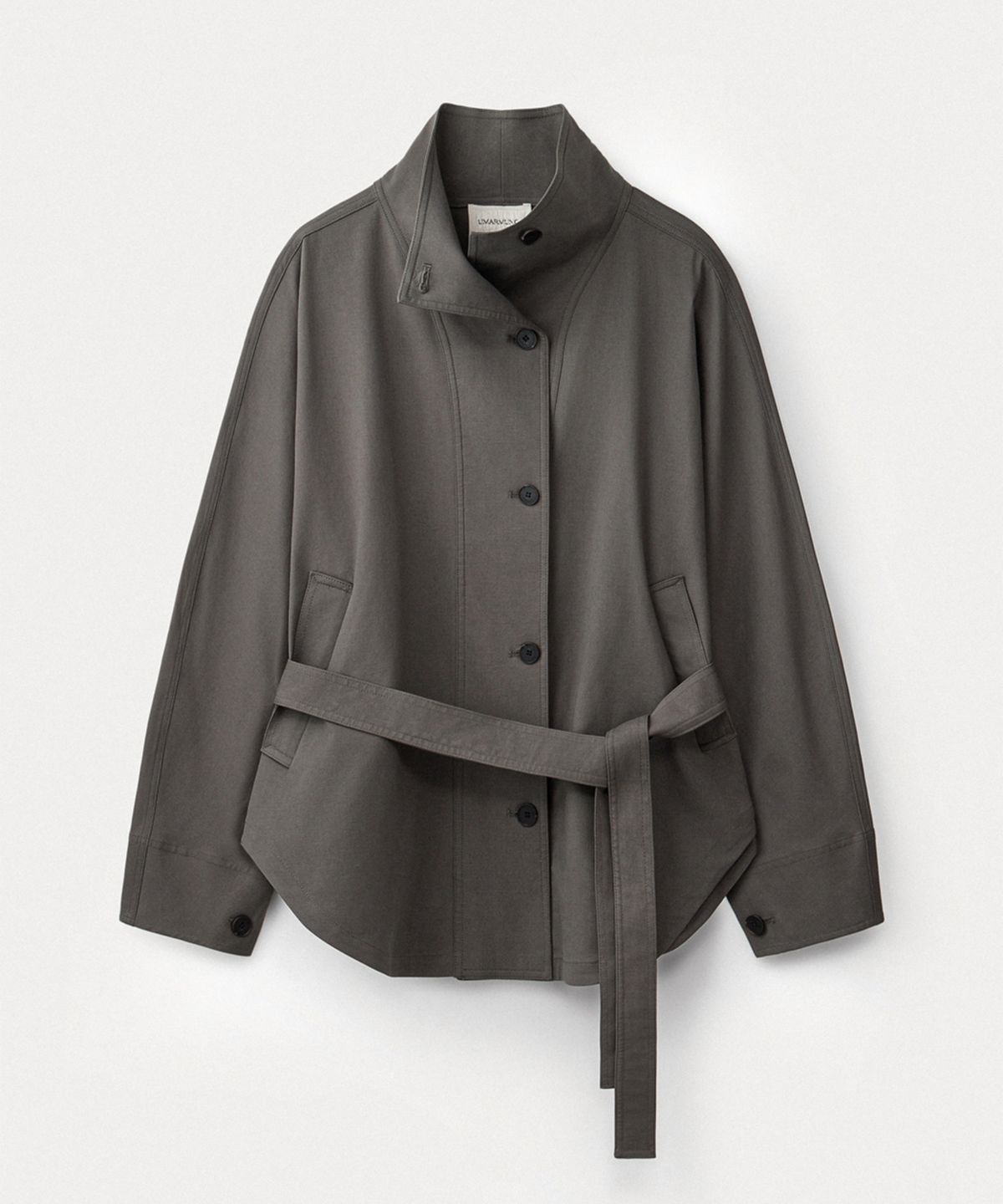 우마뭉(UMARMUNG) Dolman Sleeve high neck belted jacket_Moss grey