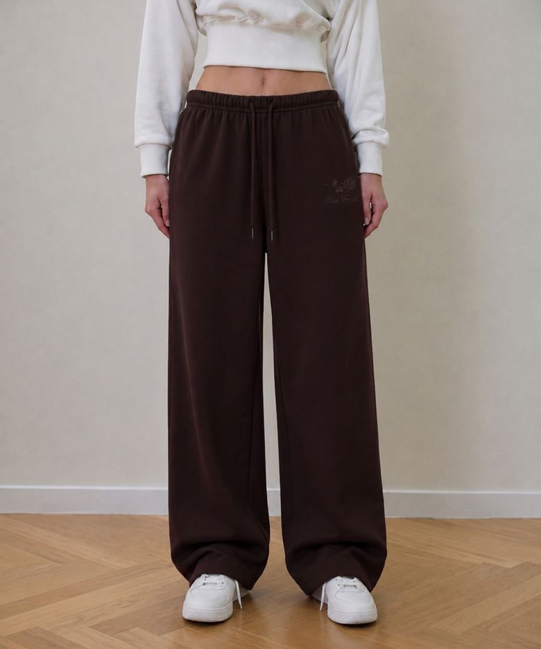 Rose Embroidery Standard Sweatpants [Brown]