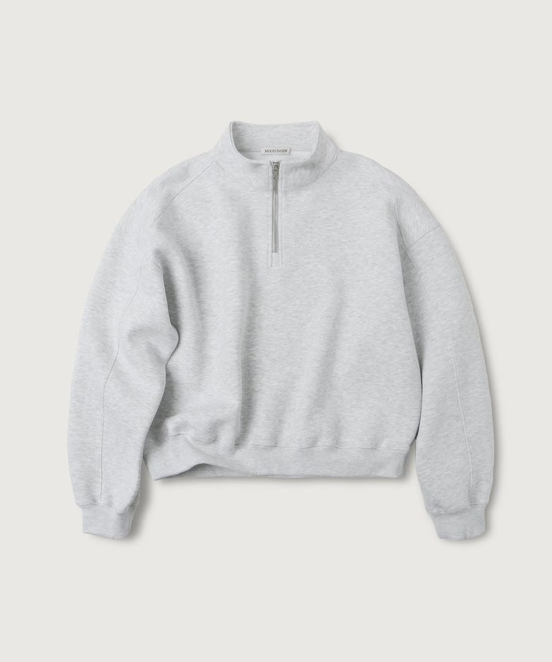 스웻 크롭 반집업_White Melange