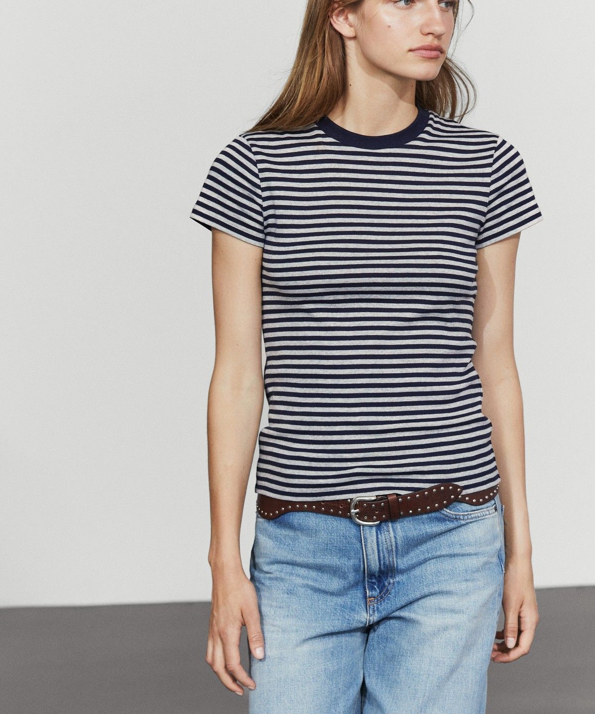 마시모두띠(MASSIMO DUTTI) 립 스트라이프 반팔 티셔츠