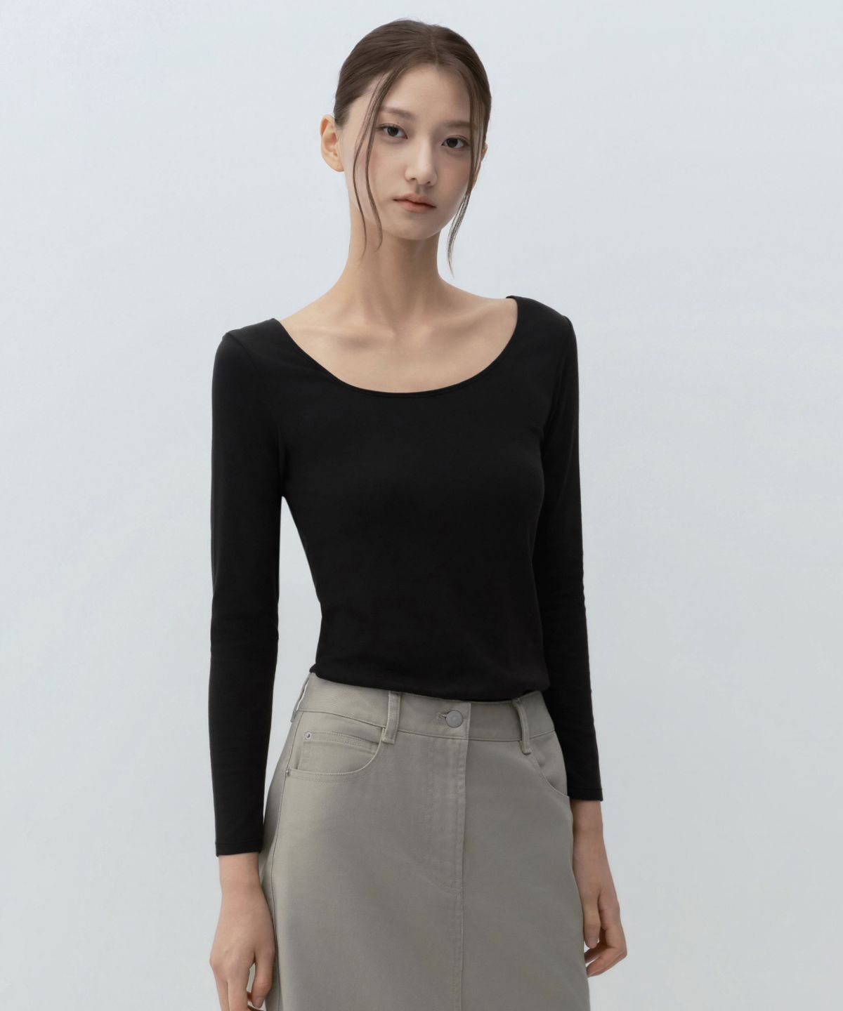 무신사 스탠다드 우먼(MUSINSA STANDARD WOMAN) [힛탠다드] 플러스 우먼즈 스쿱 넥 긴소매 언더셔츠 [블랙]