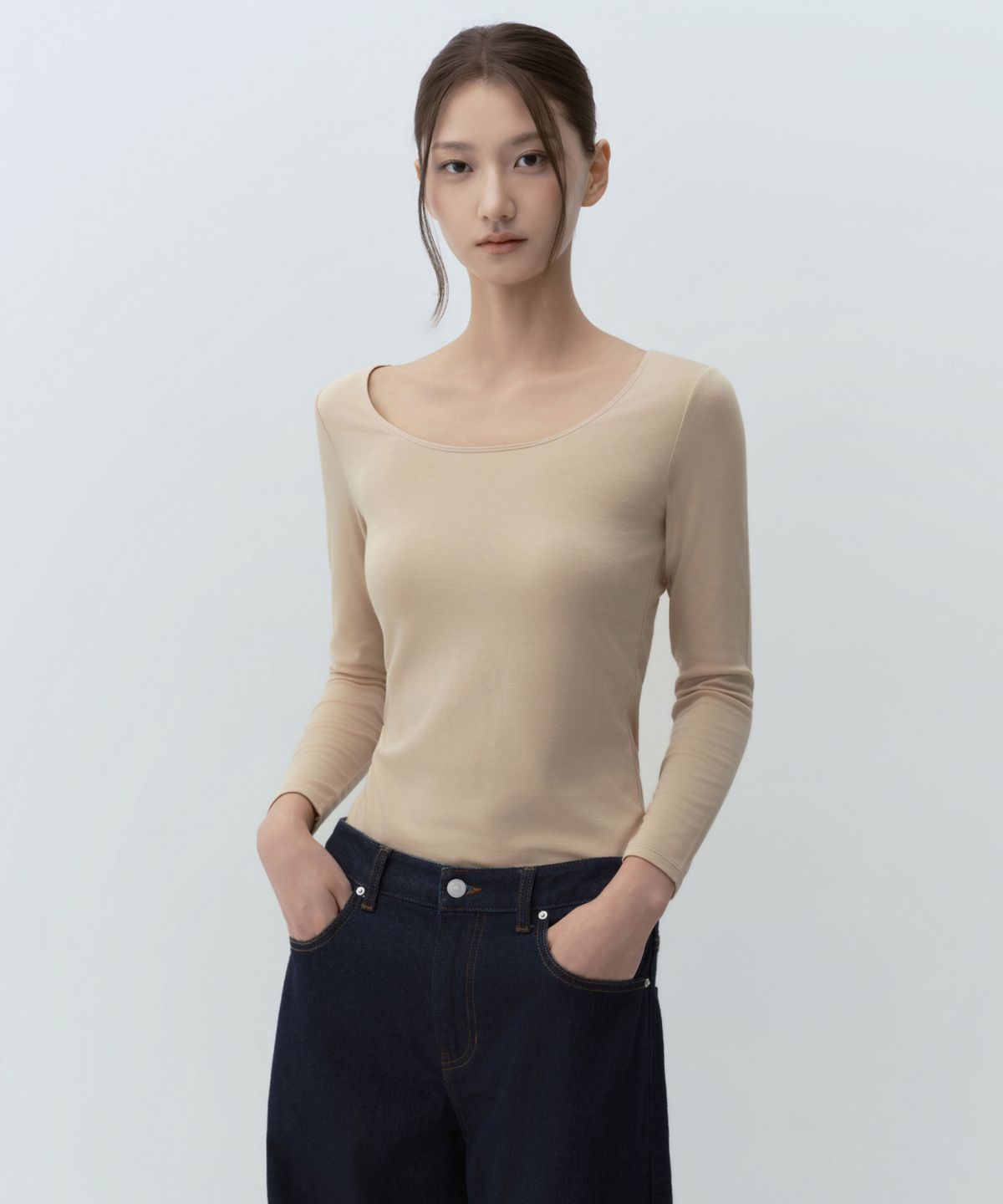무신사 스탠다드 우먼(MUSINSA STANDARD WOMAN) [힛탠다드] 플러스 우먼즈 스쿱 넥 긴소매 언더셔츠 [라이트 베이지]