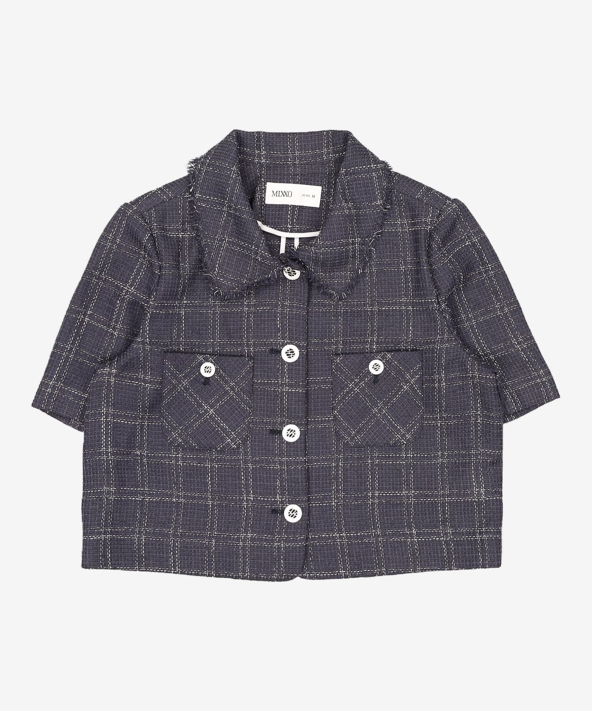 미쏘(MIXXO) 스탠카라 반팔 트위드 자켓_MIWJKD502G M