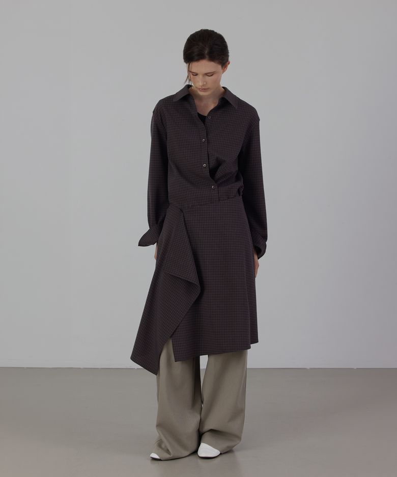 Check Asymmetric Layered Wrap Shirt Set-up