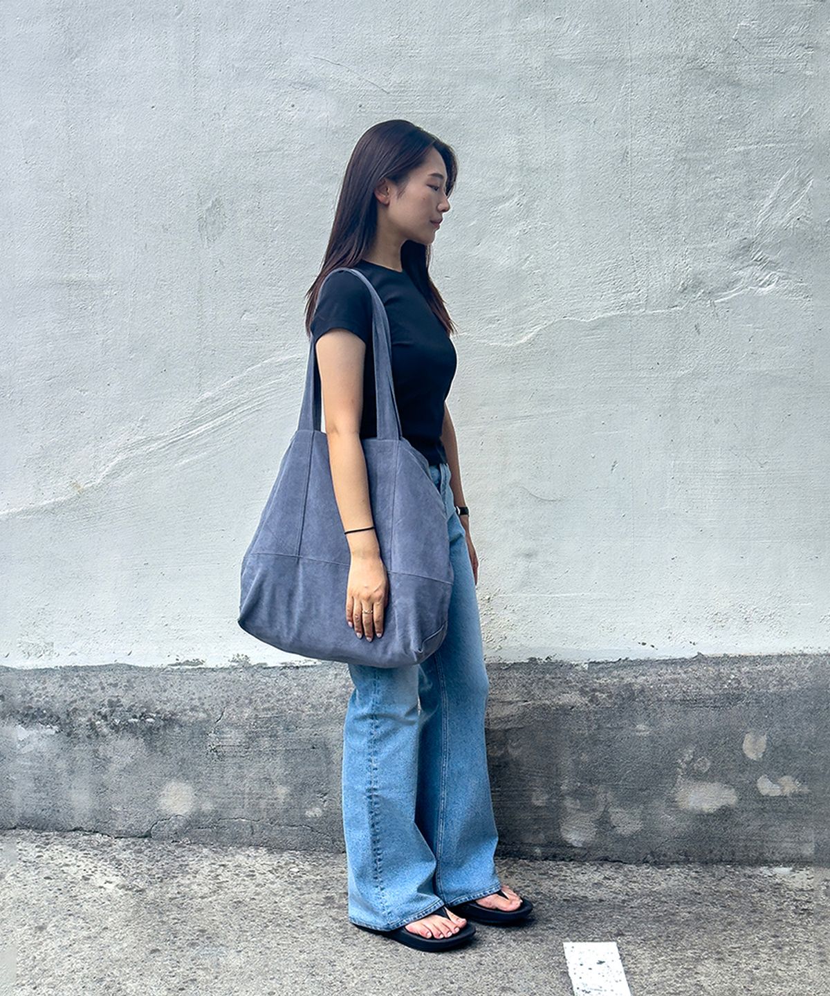하오스(HAOS) H SUEDE BIG TOTE BAG (GREY)