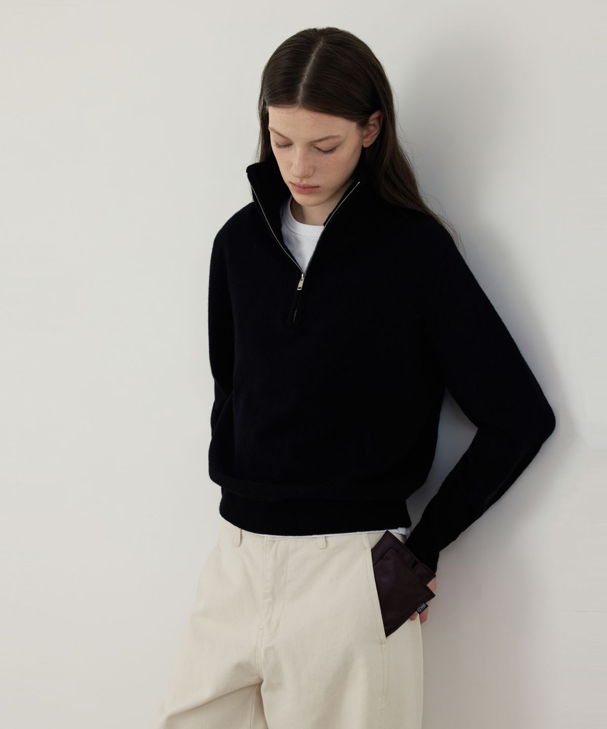 퀸스래빗(Q'SRB) Quarter-Zip Half Mock-Neck Pullover
