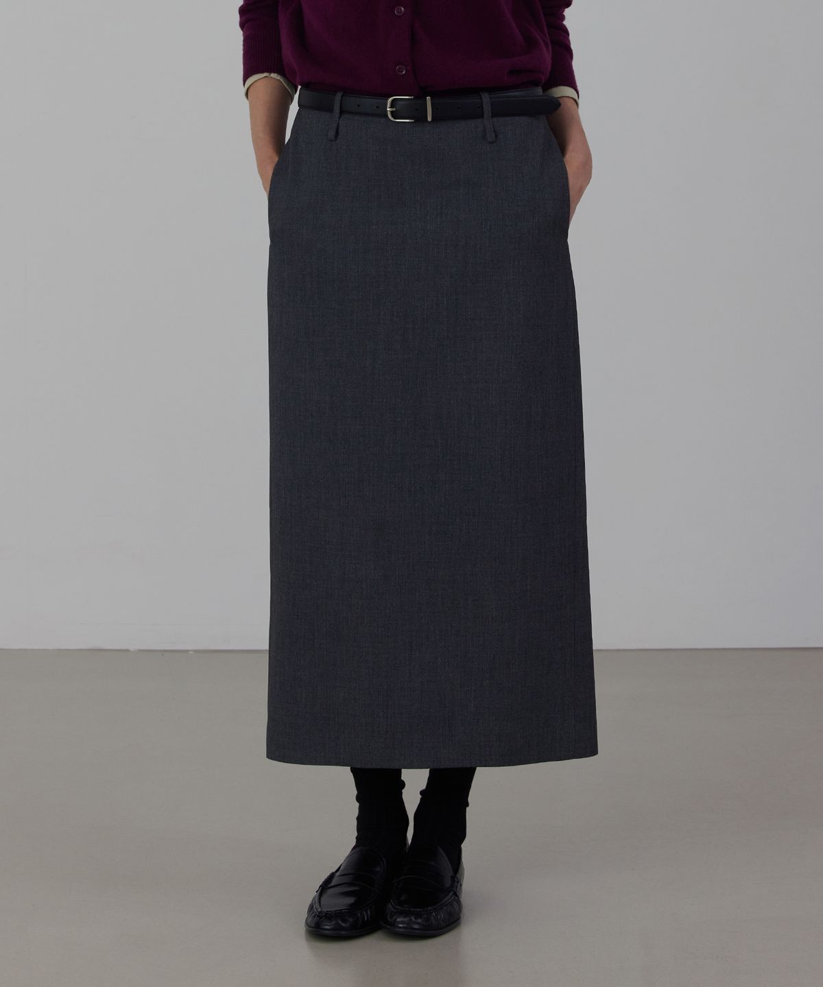 퀸스래빗(Q'SRB) Textured Wool-Blend Pencil Skirt