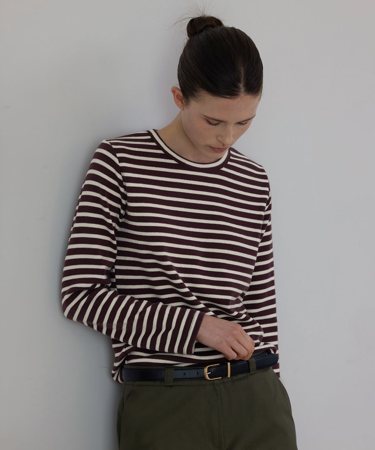 퀸스래빗(Q'SRB) Relaxed Layered Striped Long Sleeve Top