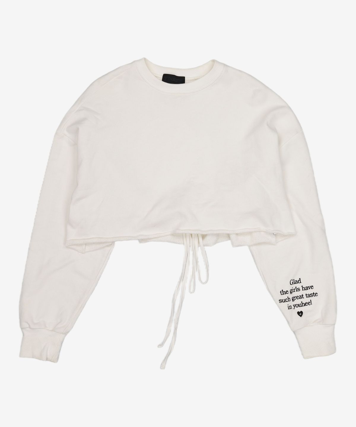 유희(YOUHEE) LACE-UP CROP SWEATSHIRT WHITE FREE