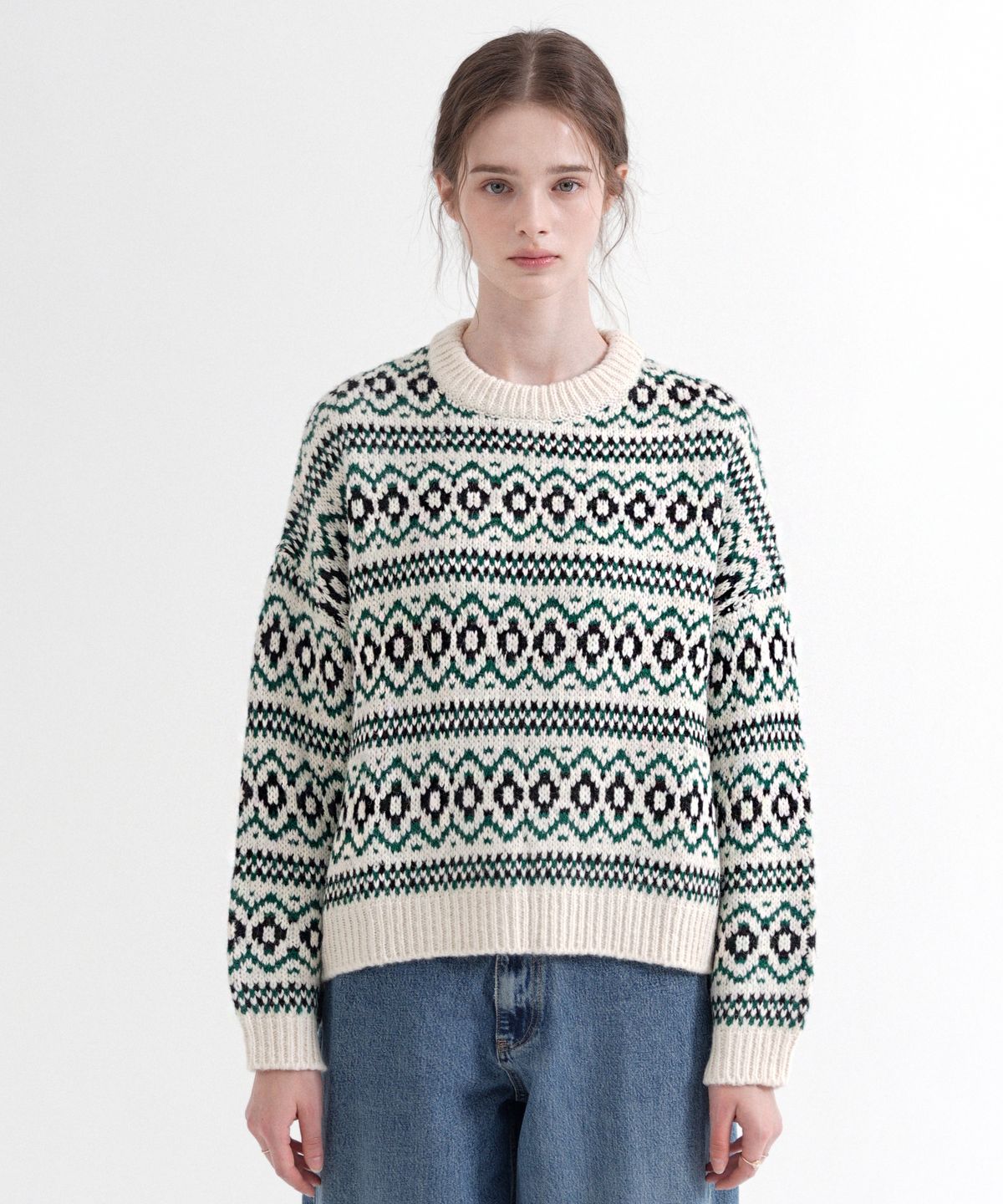 블레티(VLETI) Wool Pattern Round Knit (Cream)