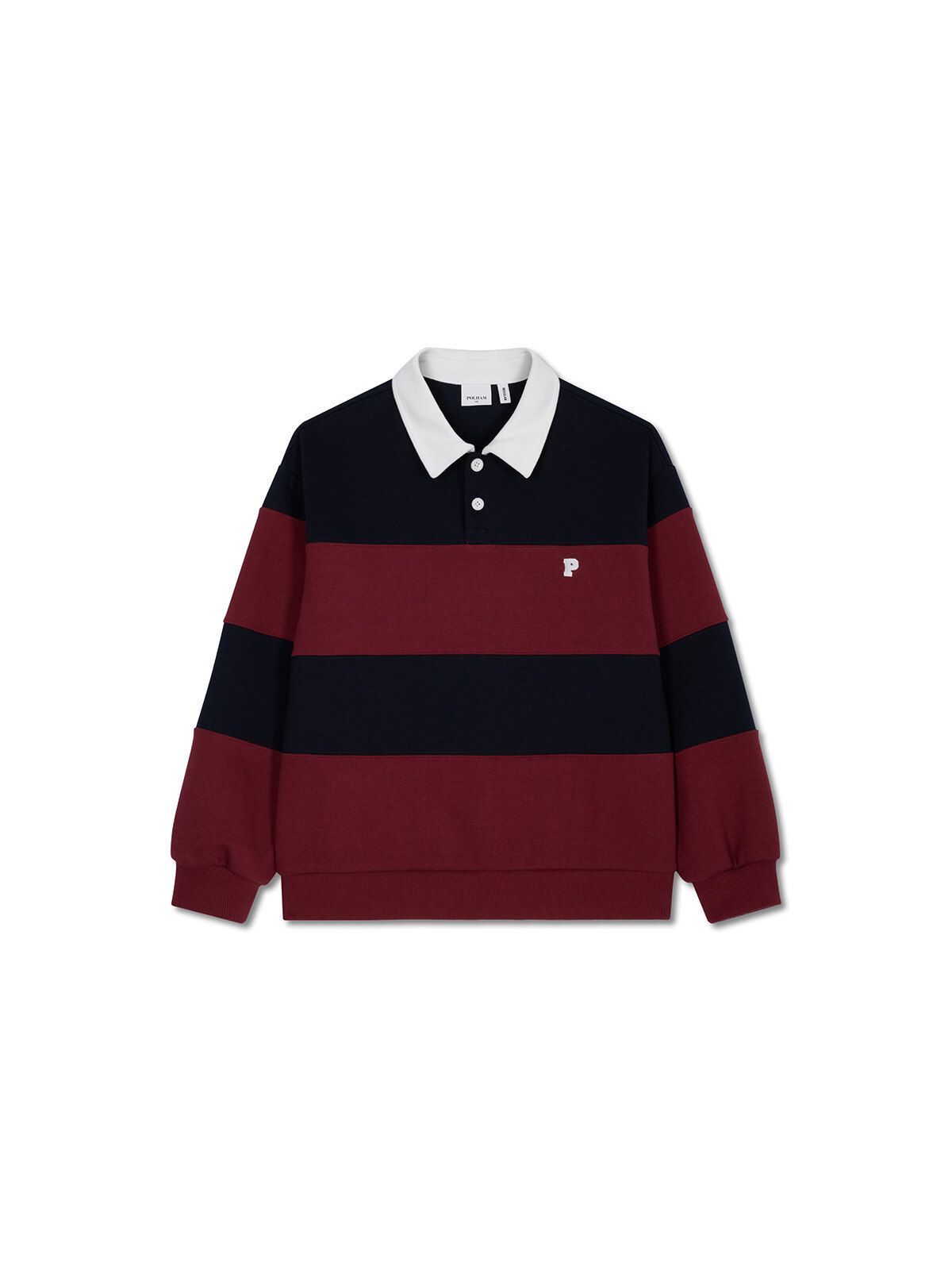 폴햄키즈(POLHAM KIDS) 공용 더블니트 카라 럭비 스트라이프 레귤러핏 맨투맨_PKG4TR3015