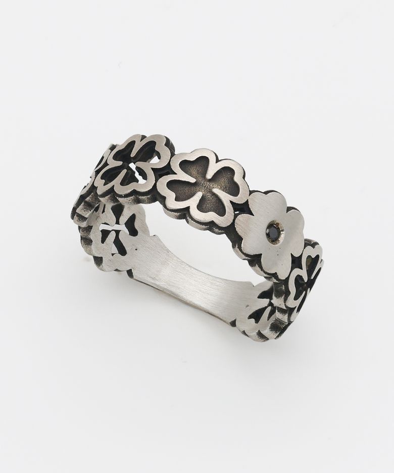 Clover Lace Cubic Ring BK (925 Silver)