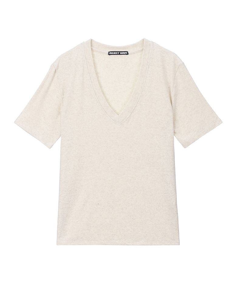 Angora V Neck T Shirts (Cream)