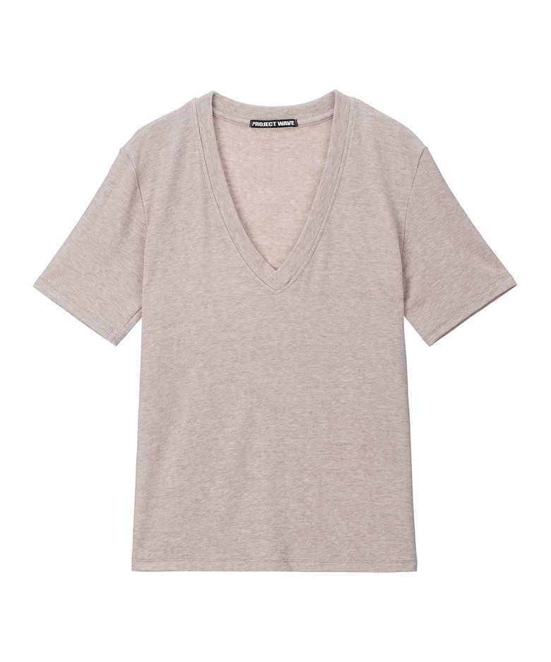 Angora V Neck T Shirts (Beige)