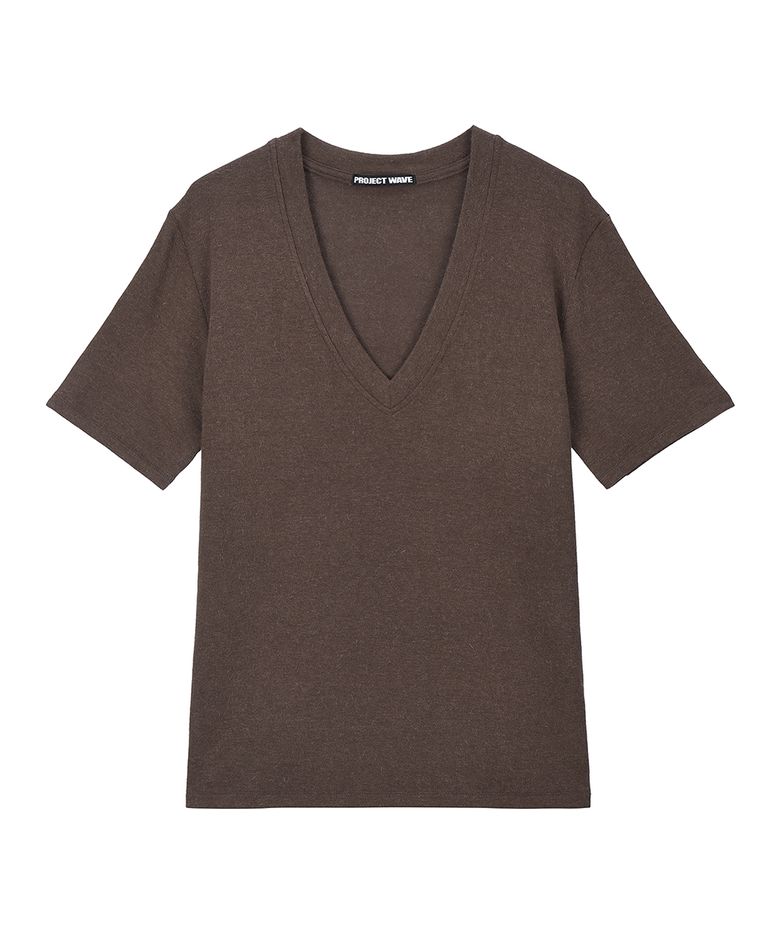 Angora V Neck T Shirts (Brown)