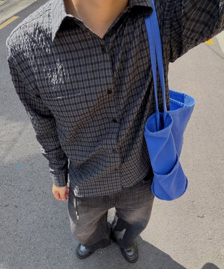 하이랜드 크링클 체크 셔츠_블랙