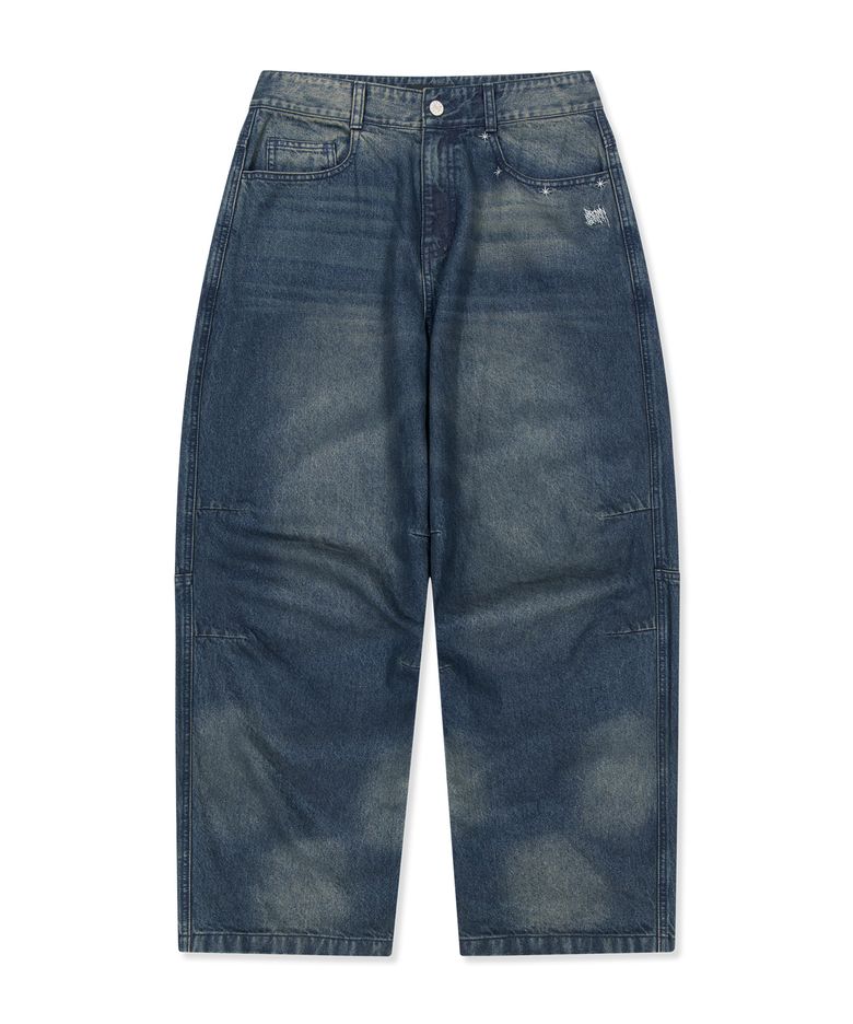 STAR EMBROIDERY TUCKED DENIM PANTS