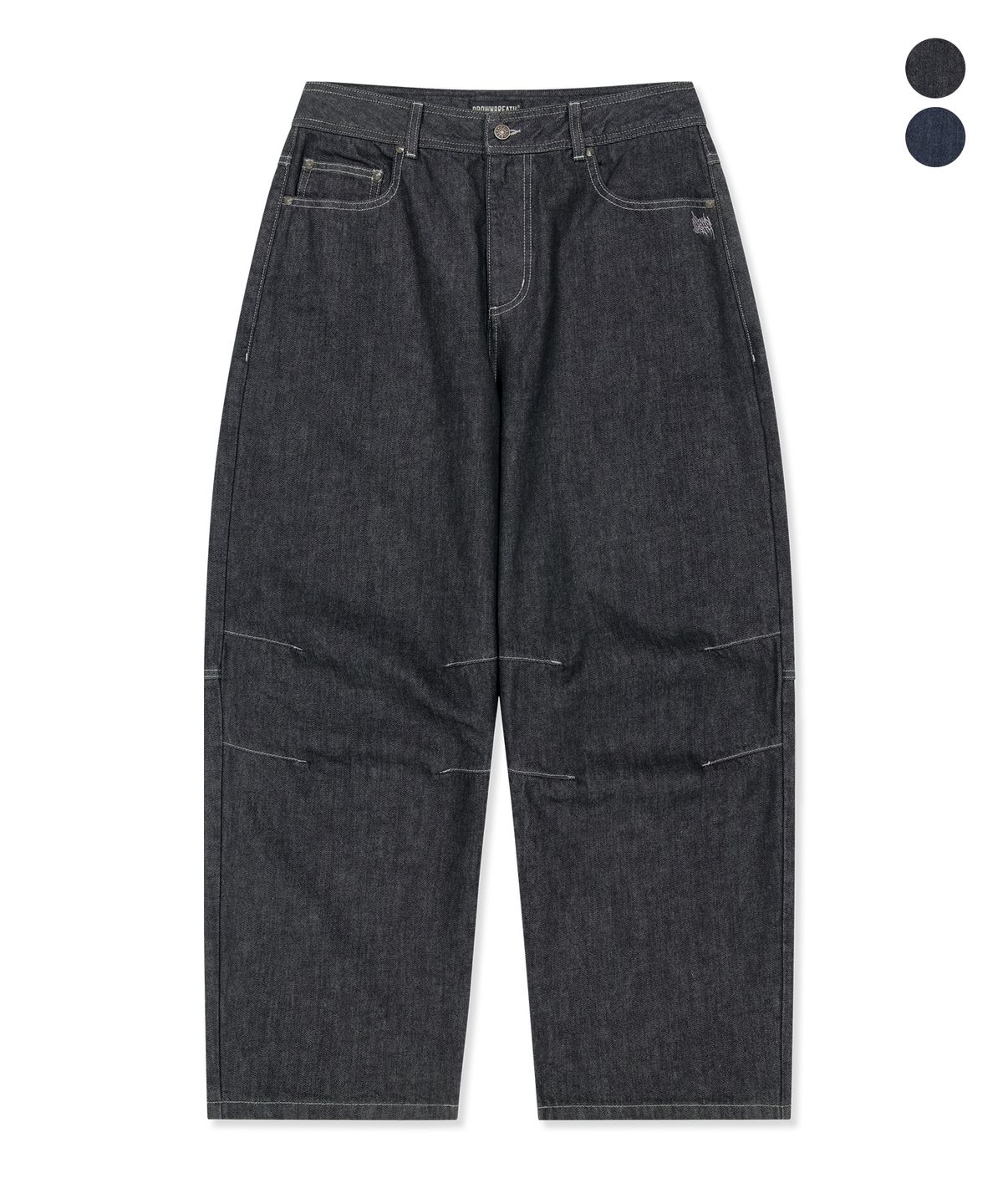 브라운브레스(BROWNBREATH) BACK LOGO CURVED DENIM PANTS