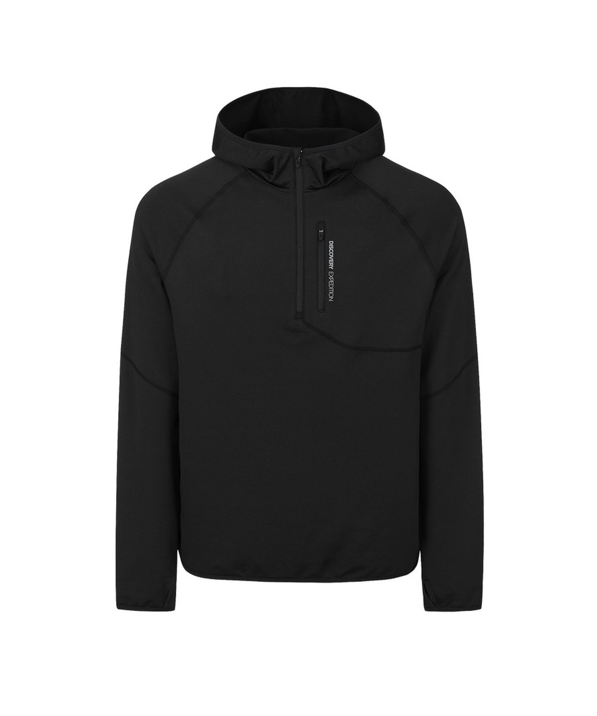 디스커버리 익스페디션(DISCOVERY EXPEDITION) 남성 핑거홀 반집업 후드티 (BLACK)