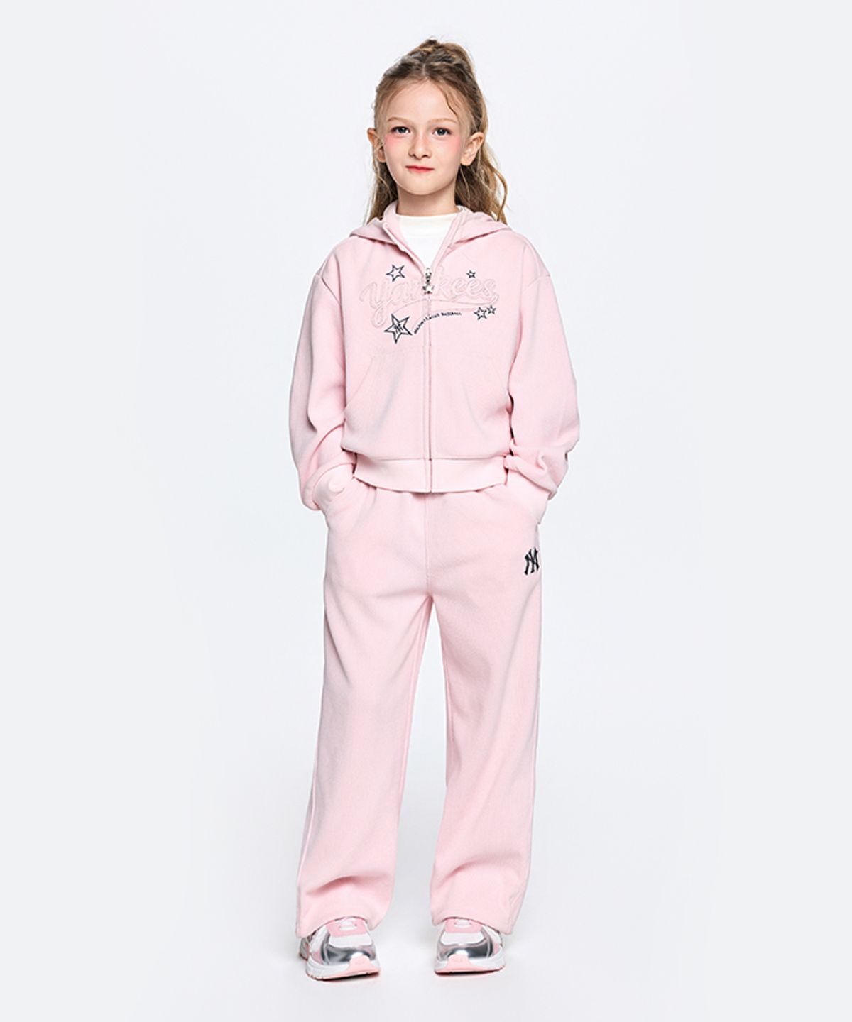 엠엘비 키즈(MLB KIDS) 스트릿 걸즈 후드집업 와이드팬츠 세트 NY (L.Pink)