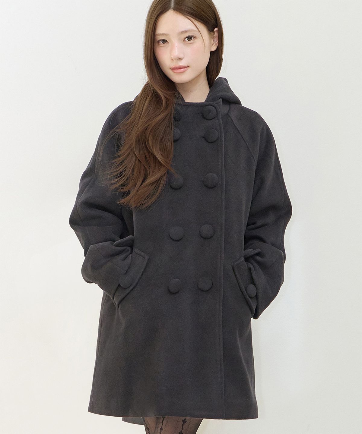 일리고(ILLIGO) 코지 후디 버튼 코트 블랙